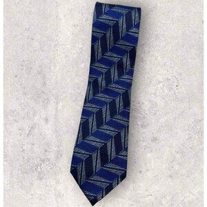 MISSONI Silk Tie ITALY XL Navy Blue Silver Geometric W:3.2" EUC